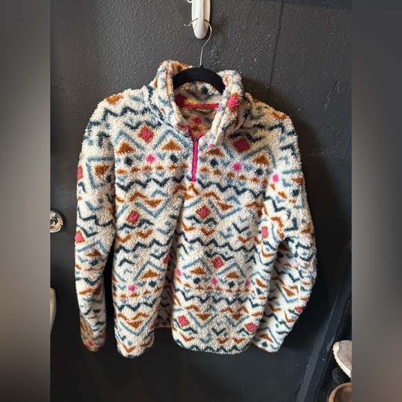 Eddie Bauer Tops - Women’s Eddie Bauer Fuzzy Multicolor Patterned 3/4 Zip Sweatshirt